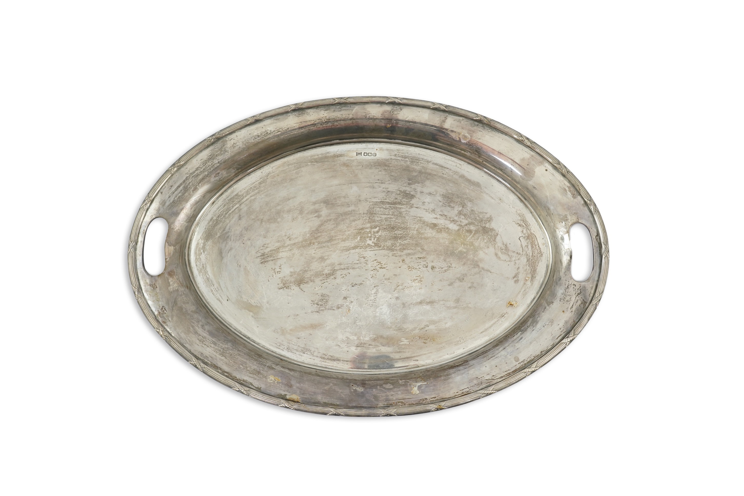 A George V silver oval tea tray, by Walker & Hall